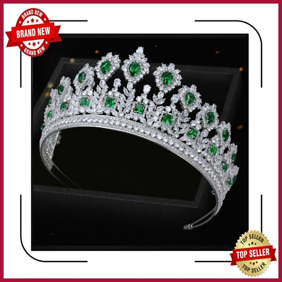 Large Handmade Cubic Zirconia Bridal Tiara Headpiece for Weddings Prom main image 6